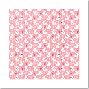 Easter Bunny Pink Pattern Posters and Art